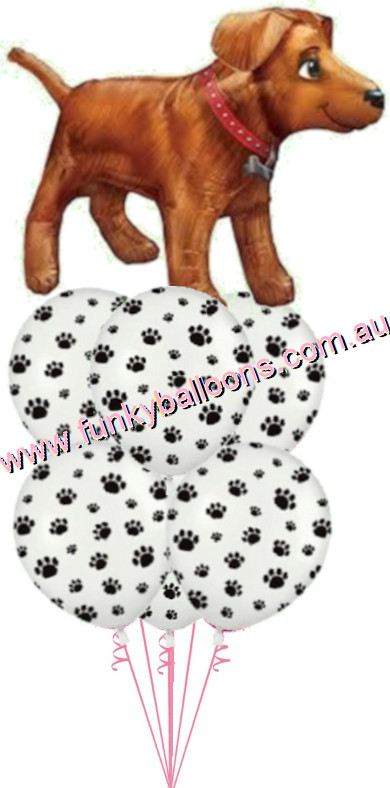 (image for) Golden Dog + Paw Prints Balloon Bouquet