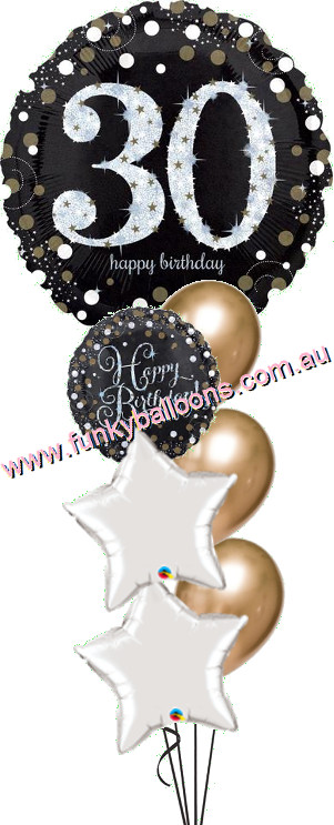 (image for) 30th Jumbo Golden Sparkling Birthday Bouquet - Click Image to Close